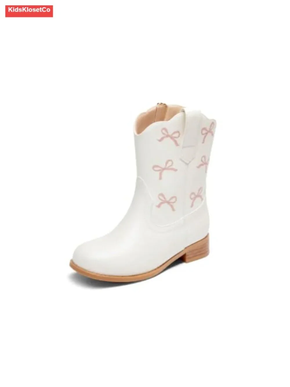 Girls Cowgirl Boots Bow Mid-Calf Faux Leather Western Boots
